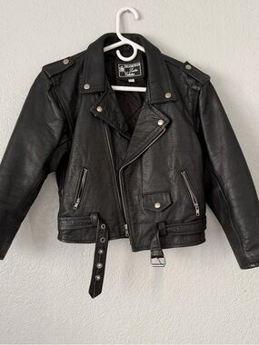 Diamond Supply Co. Black Leather Cropped Biker Jacket